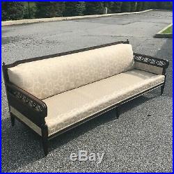 Vintage mid century James Mont style long sofa with carved wave form arms