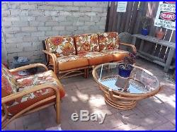 Vintage rattan furniture, original upholstery, 3 pieces