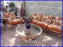 Vintage rattan furniture, original upholstery, 3 pieces