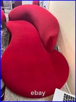 Vintage red velvet serpentine cloud curved sofa