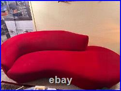 Vintage red velvet serpentine cloud curved sofa