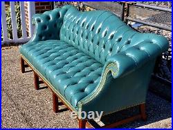 Vintage tufted leather chesterfield sofa In Teal