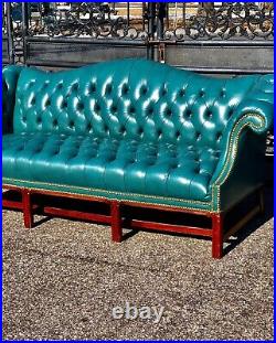 Vintage tufted leather chesterfield sofa In Teal