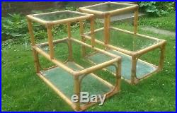 Vtg Antique 5 Pc Rattan Bamboo Patio Set Sofa 2 Chairs Cushions 2 End Tables