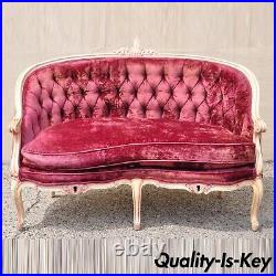 Vtg French Provincial Louis XV Style Beige Settee Loveseat Sofa with Pink Accents
