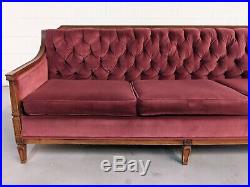 Vtg Glam French Provincial Style Tufted Merlot Sofa hollywood regency louis xvi