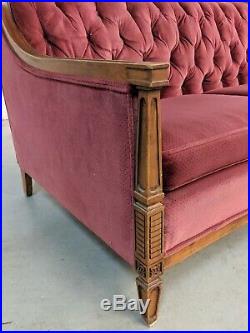 Vtg Glam French Provincial Style Tufted Merlot Sofa hollywood regency louis xvi