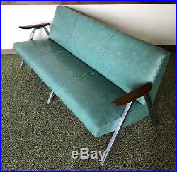 Vtg MCM Royal Chrome Metal Sofa Love Seat Couch Aluminum Vinyl Naugahyde Deco