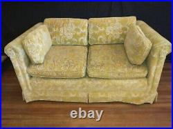 Vtg Matching Pair Sofa Couch & Loveseat Lite Green Velour Floral Paisely