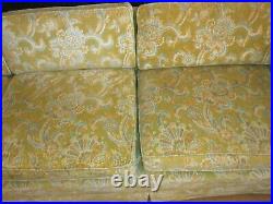 Vtg Matching Pair Sofa Couch & Loveseat Lite Green Velour Floral Paisely