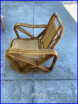 Vtg Mid Century Paul Frankl Square Pretzel Bamboo Rattan Chair With Cushions