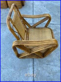 Vtg Mid Century Paul Frankl Square Pretzel Bamboo Rattan Chair With Cushions