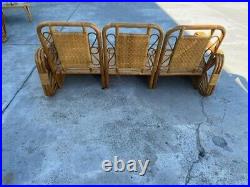 Vtg Mid Century Paul Frankl Square Pretzel Bamboo Rattan Couch Sofa With Cushions