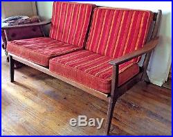 Vtg Mid Century SETTEE Loveseat Bench sofa couch modern retro slatted wood