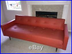 Vtg Mid Century Vinyl Couch Sofa Daybed. Orange, EXCELLENT condition
