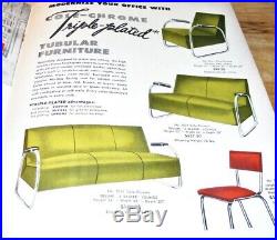 Vtg Tubular Chrome Sofa Love Seat Couch Vinyl Leather MCM Industrial Cole Steel
