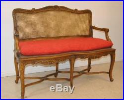 Walnut Caned Back Carved French Settee Louis XV Style