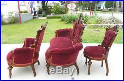 Walnut Victoian 3 Piece Parlor SetLadies Chair, Gents Chair and Sofa