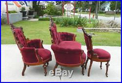 Walnut Victoian 3 Piece Parlor SetLadies Chair, Gents Chair and Sofa