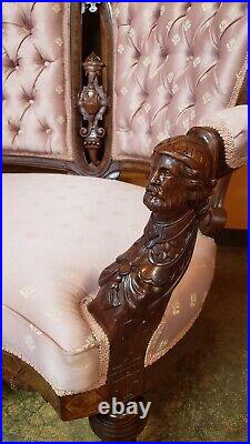 Walnut Victorian 4 Piece Parlor Set Sofa & 3 Chairs Attributed to John Jelliff