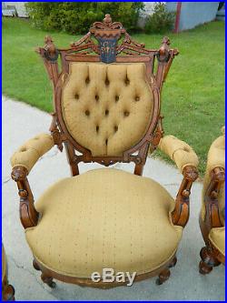 Walnut Victorian Parlor SetSofa2 Gentlemans Chairs2 Ladies ChairsHerter Bros