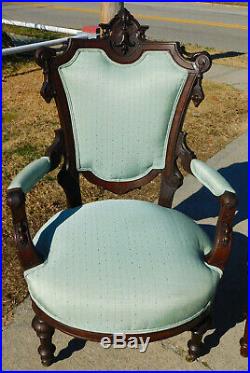 Walnut Victorian SofaLadies ChairGentlemans Chair Circa 1875