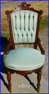 Walnut Victorian SofaLadies ChairGentlemans Chair Circa 1875