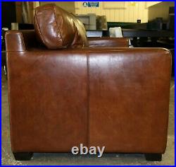 Well Made Brown Saddle Leather Three Seater Sofa On Track Arms & Wooden Feet