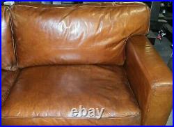 Well Made Brown Saddle Leather Three Seater Sofa On Track Arms & Wooden Feet