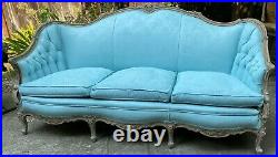Will ShipANTIQUE VICTORIAN SOFA SETTEE REFINISHED Robin'sEggBlue CARVED