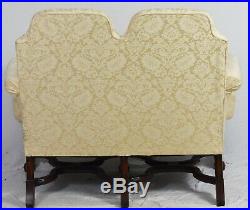 William and Mary Style Settee with Silk Cream Damask Fabric Williamsburg Style