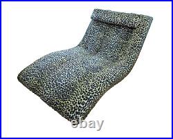 XL Leopard Chaise Wave Lounge Vintage Mid Century Modern Wavy Chair Plush Plinth