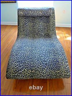 XL Leopard Chaise Wave Lounge Vintage Mid Century Modern Wavy Chair Plush Plinth