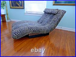 XL Leopard Chaise Wave Lounge Vintage Mid Century Modern Wavy Chair Plush Plinth