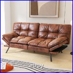 ZB Faux Leather Futon Sofa Couch Bed, Small Splitback Modern Sofa, Dark Brown