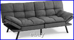 ZB Sofa Couch, Futon Sofa Bed, Loveseat Sleeper Futon for Living Room, Linen, Grey